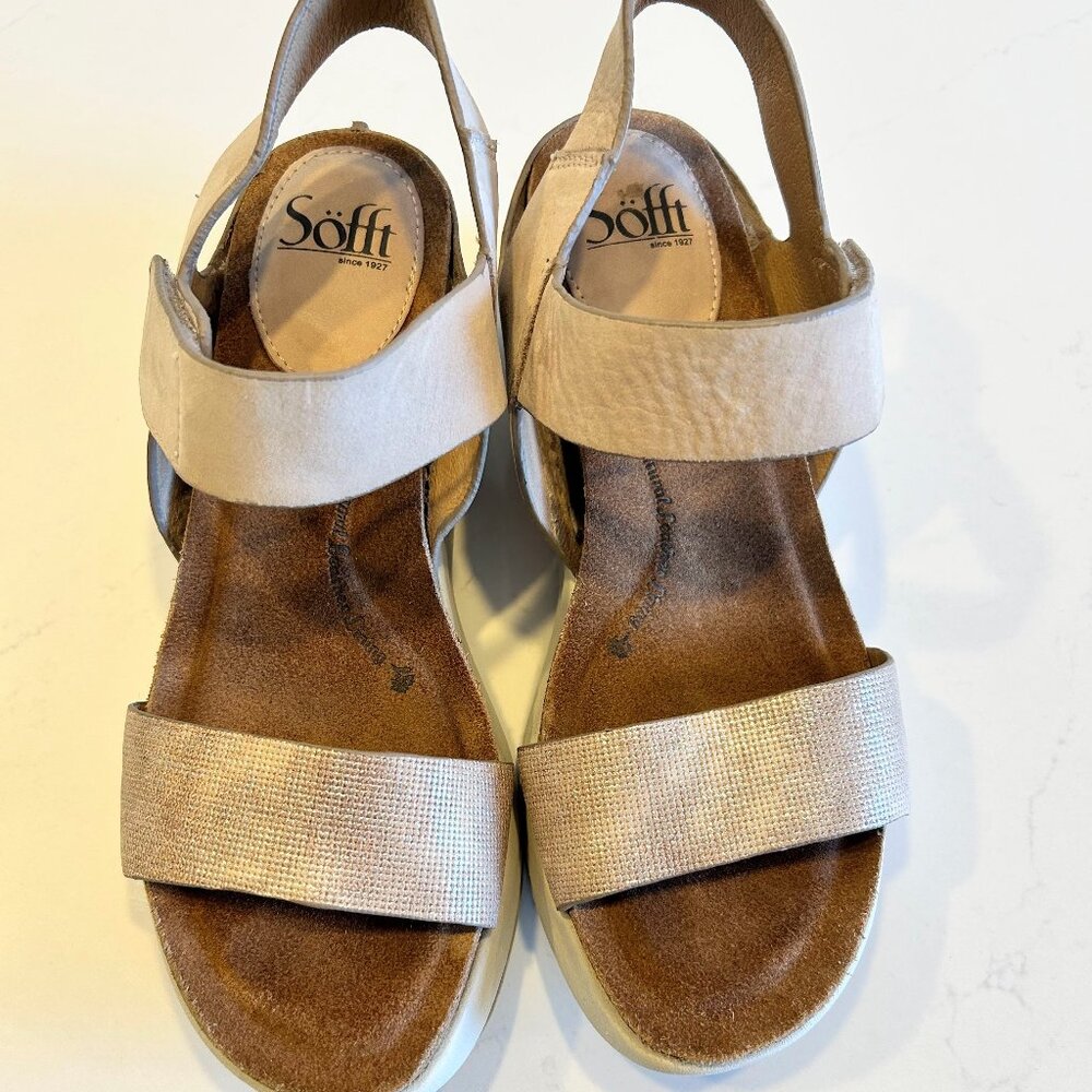 Soft Caison Cream Leather Ankle Strap Wedge